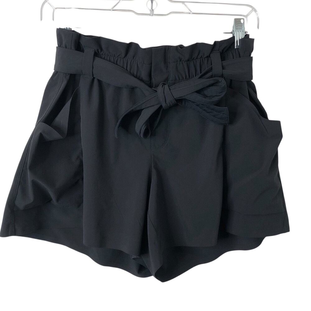 Athleta Women's Black Skyline Shorts w/Adjustable Tie Belt Paperbag Waist Size 8